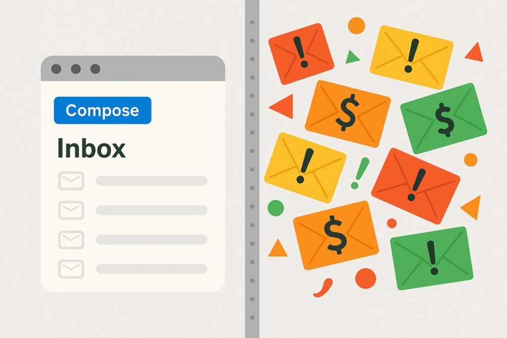 Illustration of a smartphone inbox flooded with spam call and text message icons, showing the need to block spam calls and texts on a smartphone.