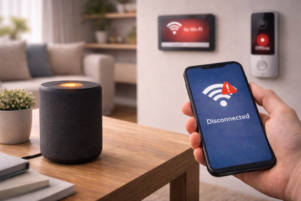A laptop and a smartphone on a wooden desk displaying "You have been logged out" and "Logged Out Automatically" security messages with lock icons.